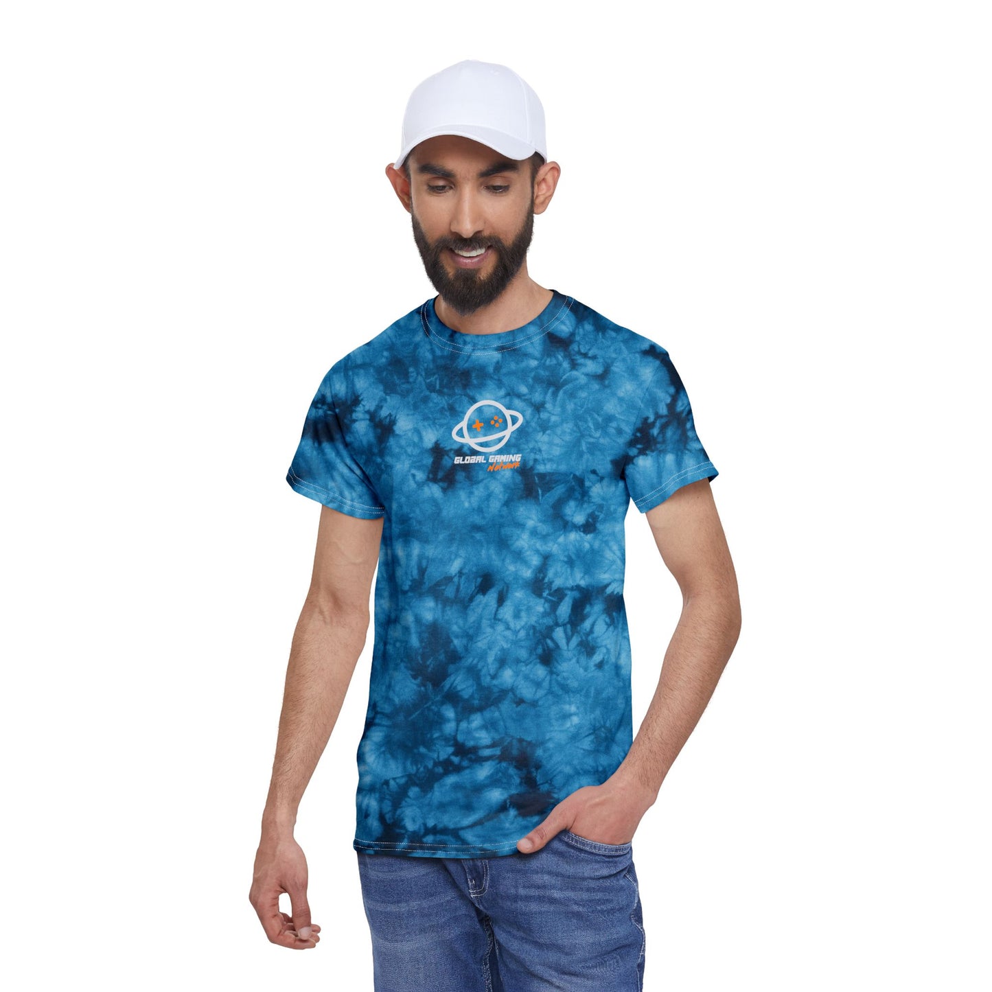 Tie-Dye Tee — "Global Gaming Network" Crystal Blue Graphic T-Shirt