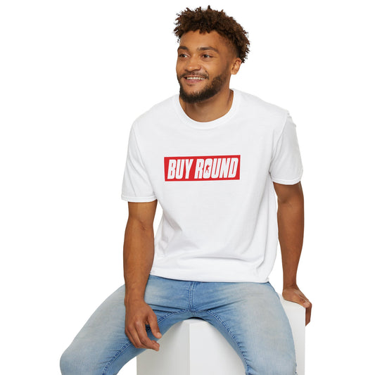 T-Shirt — "Buy Round" Bold Red Logo Tee