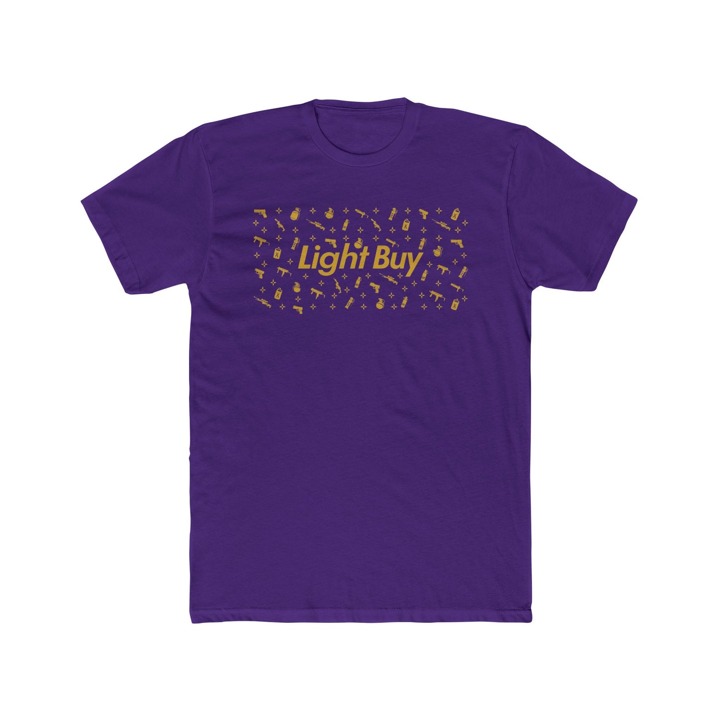 Light Buy Tee — Gold Confetti Graphic Cotton T‑Shirt