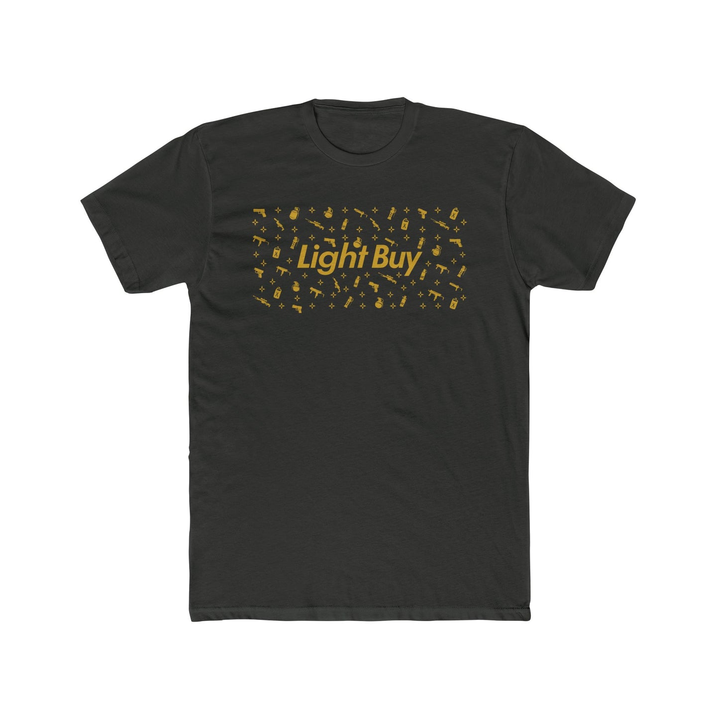 Light Buy Tee — Gold Confetti Graphic Cotton T‑Shirt