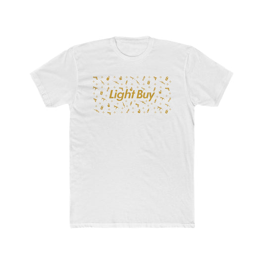 Light Buy Tee — Gold Confetti Graphic Cotton T‑Shirt