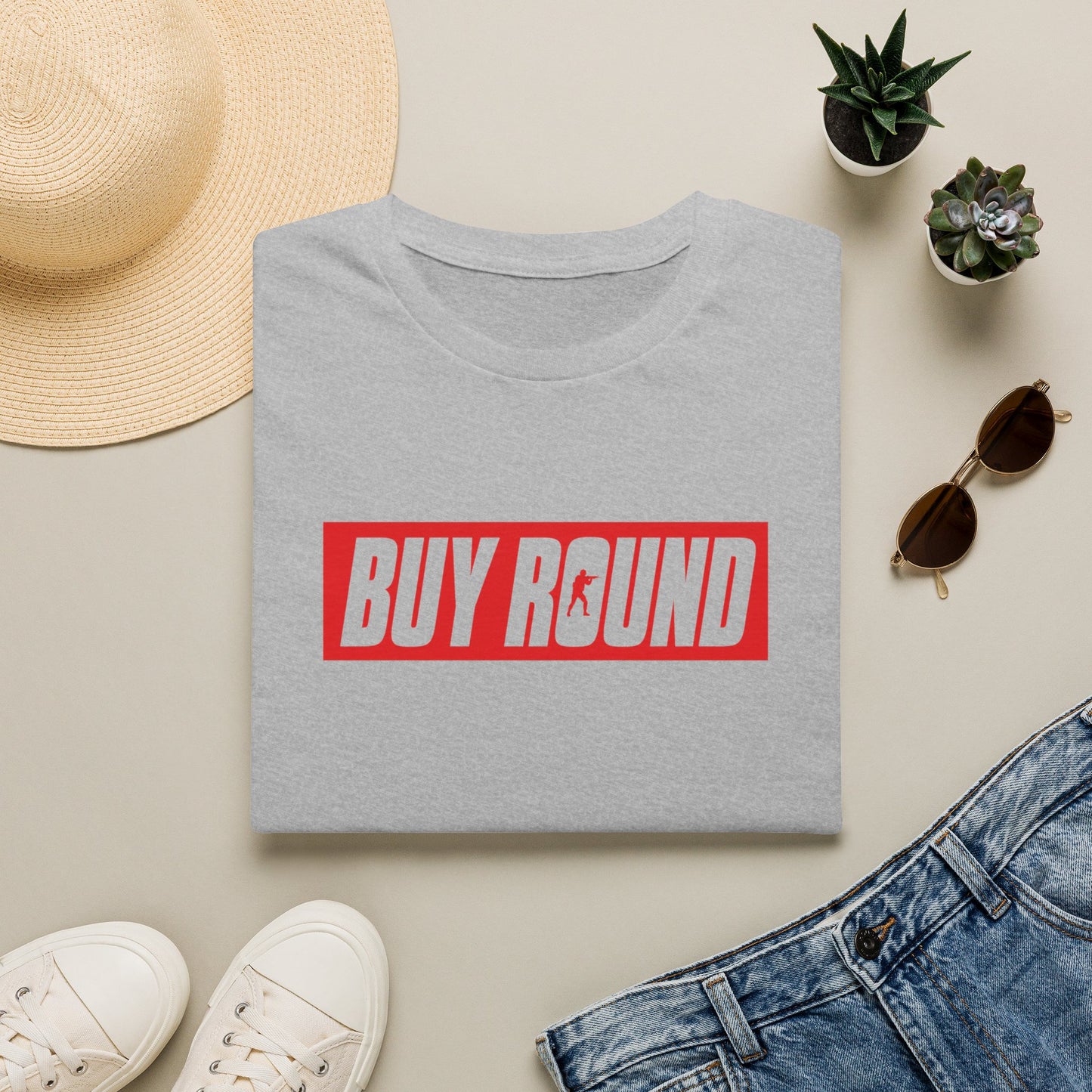 T-Shirt — "Buy Round" Bold Red Logo Tee