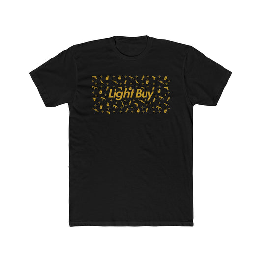 Light Buy Tee — Gold Confetti Graphic Cotton T‑Shirt