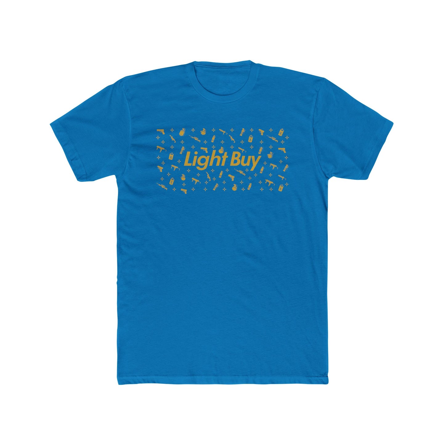 Light Buy Tee — Gold Confetti Graphic Cotton T‑Shirt